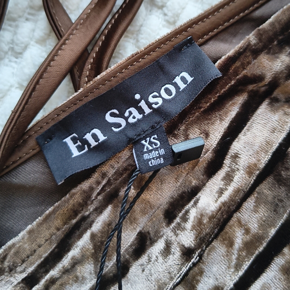 Anthropologie En Saison Madeline Crinkled Tiered Velvet Dress in Brown - Picture 5 of 6